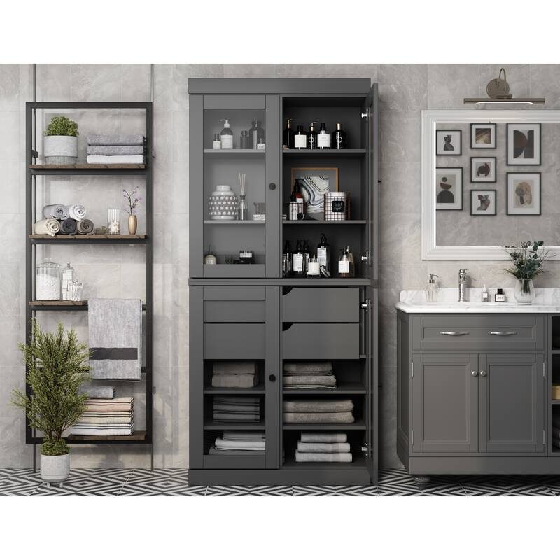 Palace Imports 100% Solid Wood 32" Bathroom Cabinet with Clear Glass Doors, 2-Drawers and Adjustable Shelves