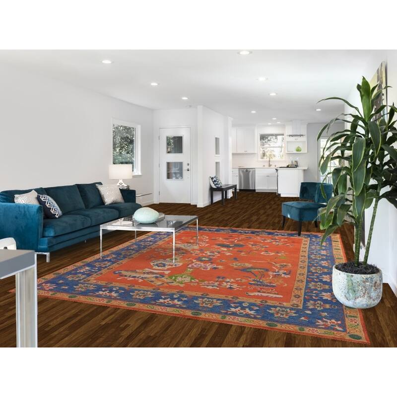 Floral Heriz Serapi Indian Area Rug Hand-Knotted Wool Carpet - 7'11"x 9'11"