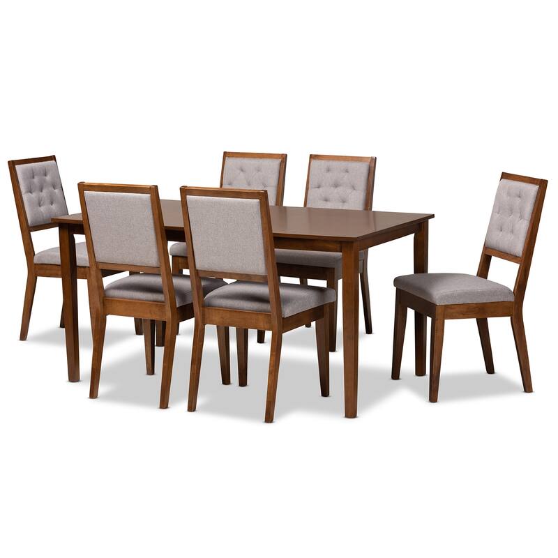 Suvi Modern and Contemporary Oak Wood Dining Set - Grey/Walnut Brown - 7-Piece