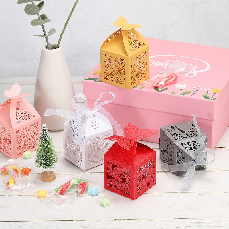25Pcs Paper Hollow Butterfly Laser Cut Favor Boxes Candy Boxes