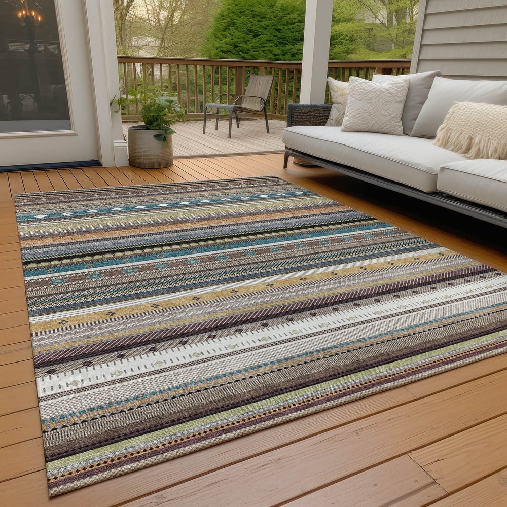 Machine Washable Indoor/Outdoor Boho Stripes Chantille Rug