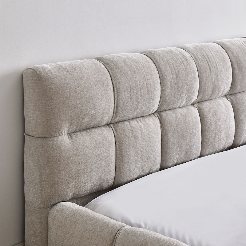 Queen Size Upholstered Bed with Soft Chenille Fabric, Grounded Platform Design, Sturdy MDF Frame, Headboard