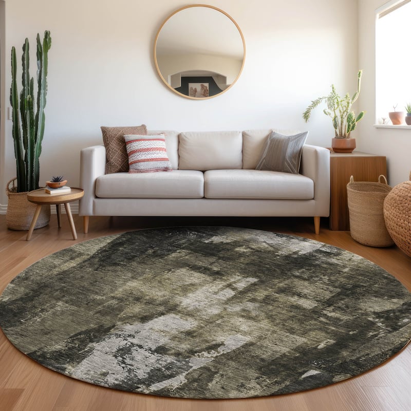 Machine Washable Indoor/ Outdoor Contemporary Chantille Rug - Charcoal - 8' x 8'