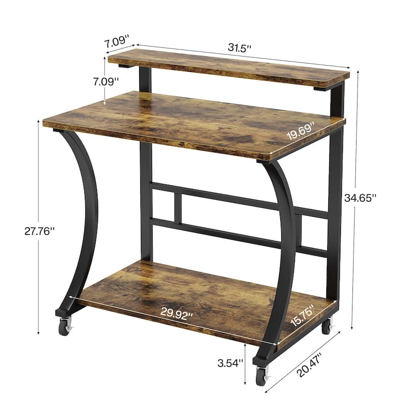 Industrial 2-Tier Mobile End Side Table - Locking Casters
