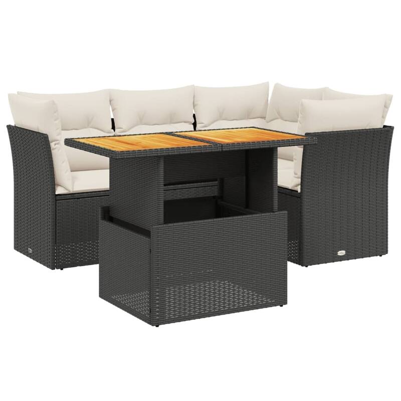 vidaXL Patio Sofa Set with Cushions Table and Sofa Modules 5 Piece Poly Rattan - 21.7 x 39.4 x 28.7