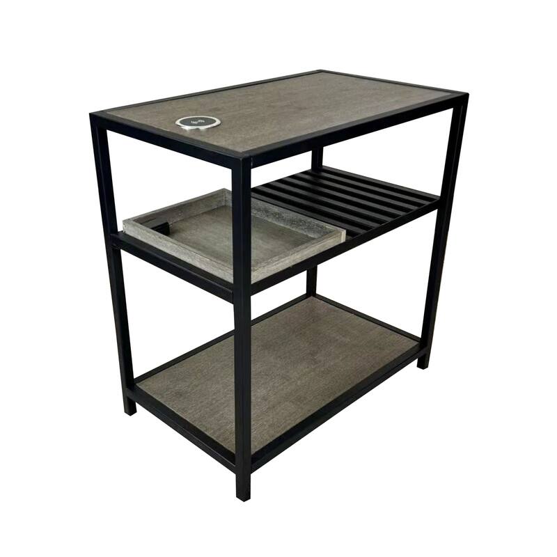 Bamboo & Steel Frame Nightstand/End Table with Wireless USB Charger - Brushed Gray