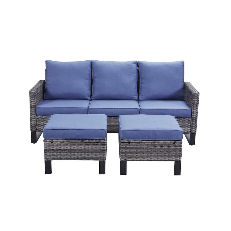 Gymojoy 3-Piece Patio Furniture Sofa Sets Outdoor Wicker Ottoman