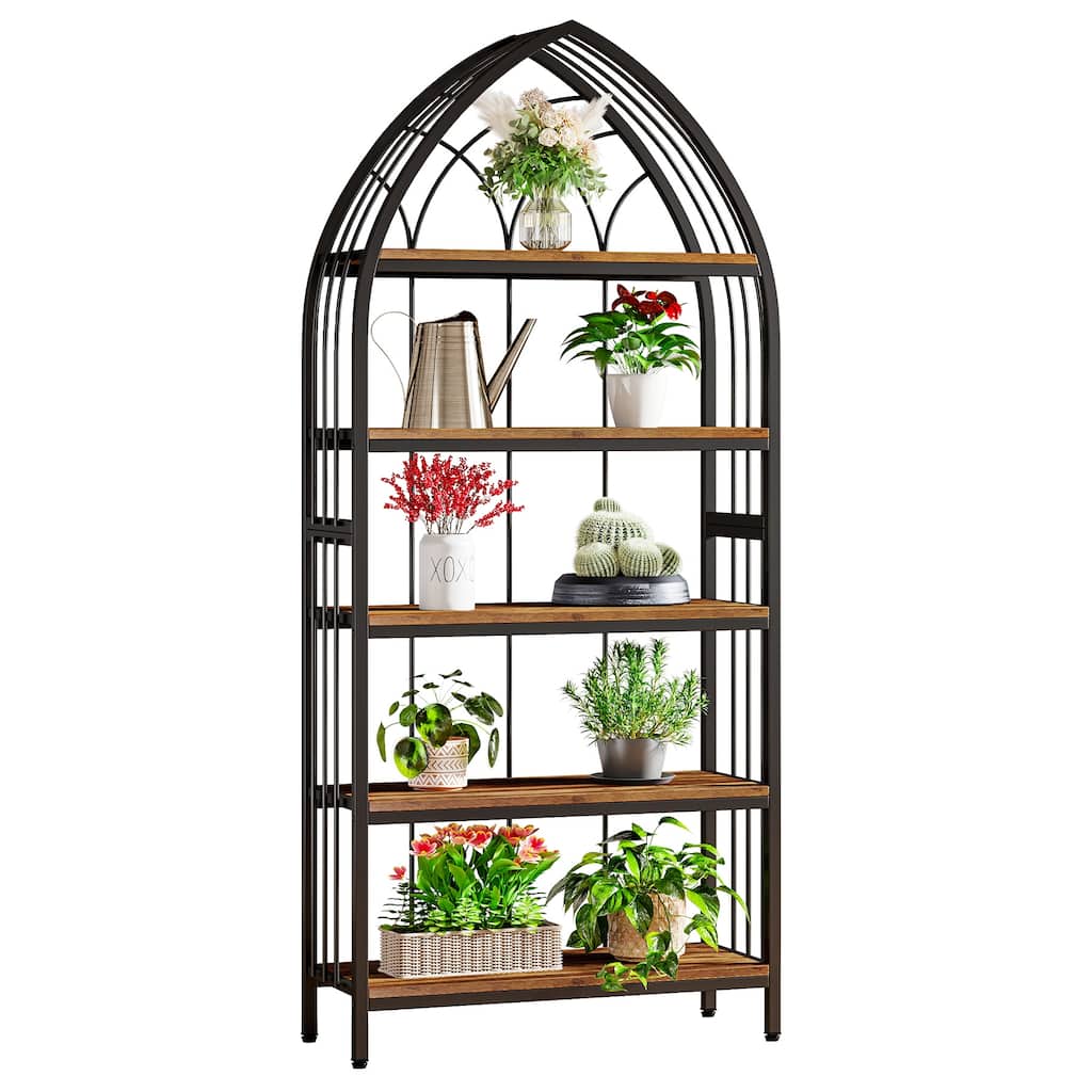 74.8-Inch Tall Indoor Plant Stand, Industrial Wood & Metal Plant Shelf