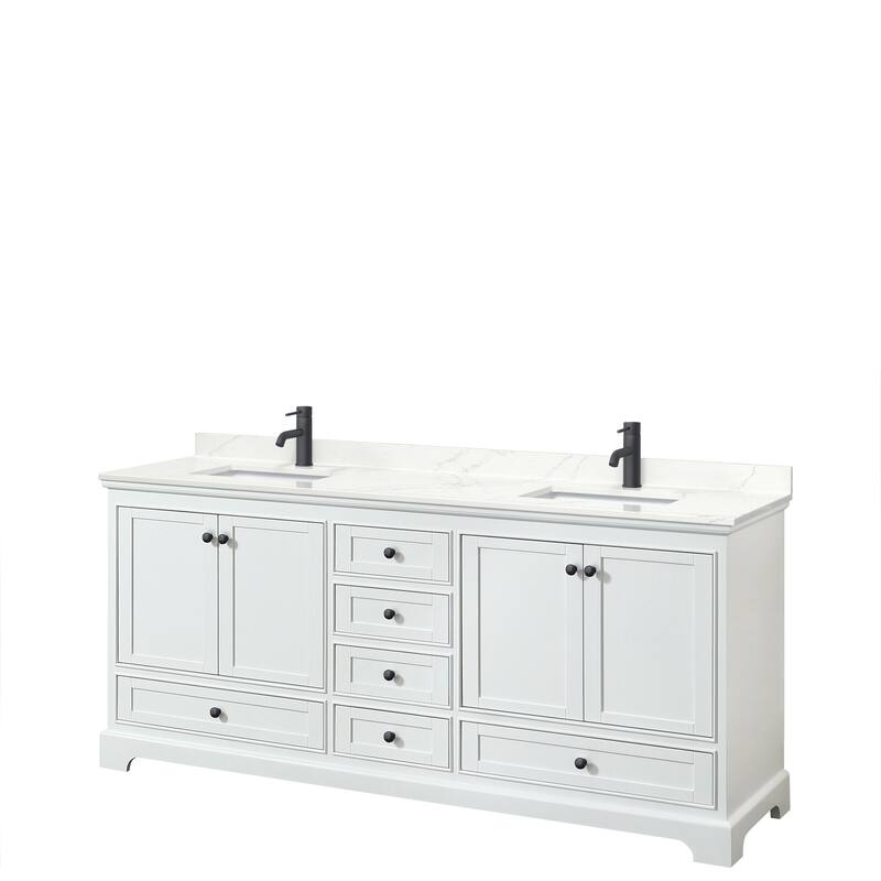 Deborah 80-inch Double Vanity, Quartz Top - White, Black Trim, Giotto Quartz Top