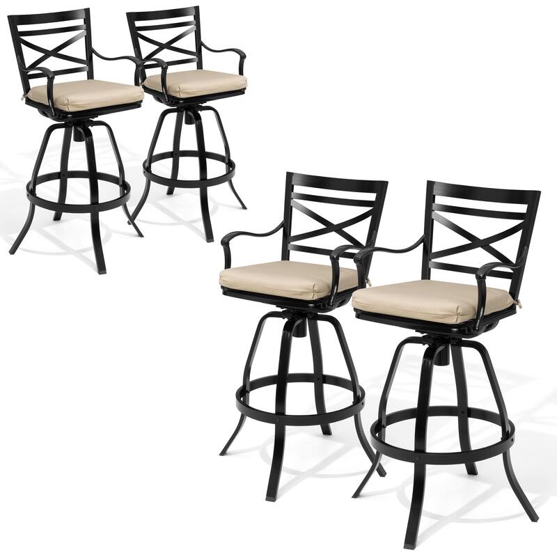 Outdoor Indoor Patio Bar Stools Aluminum Swivel Bar Chair with Sunbrella Cushion - 4-Piece - CanvasAntiqueBeige