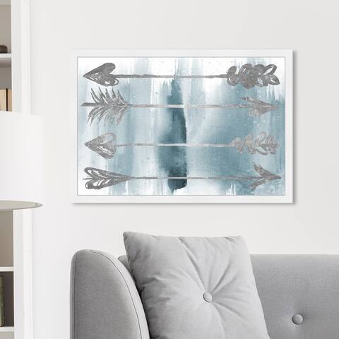 Oliver Gal 'Arrows Silver' Abstract Wall Art Framed Print Paint - Gray, Blue
