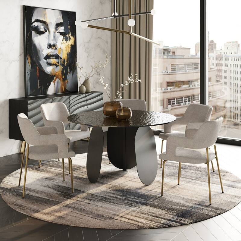 Modrest Maxine Modern Hammered Grey Glass Round Dining Table - Grey
