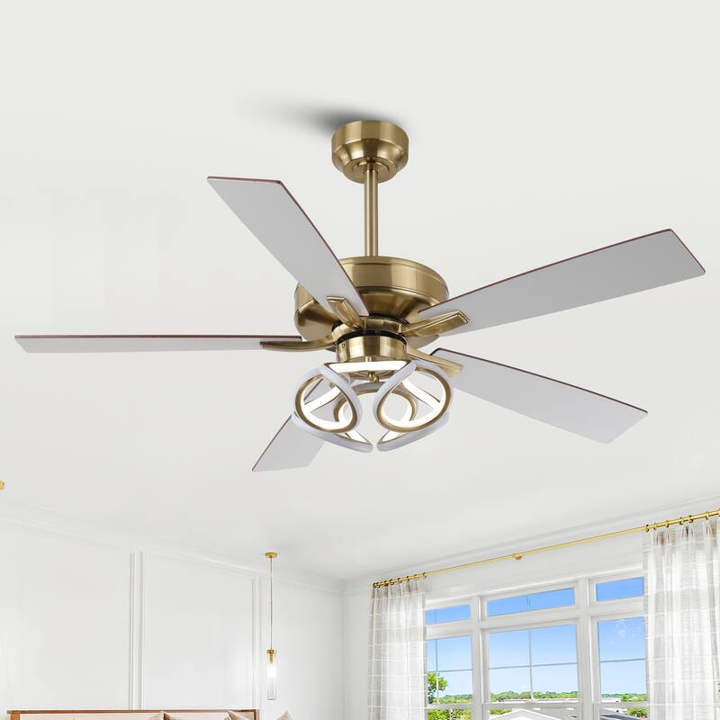 52" Modern Gold Smart Dimmable RGB Ceiling Fan with Remote and App Control