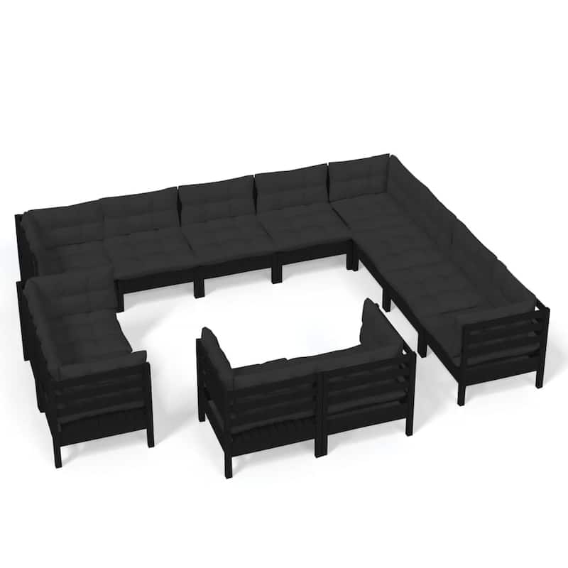 vidaXL Solid Pinewood Patio Lounge Set 13 Piece with Cushions Multi Colors - 25" x 25" x 24.6"