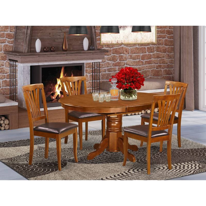 East West Furniture 5 Piece Kitchen Table Se Includes an Oval Dining Table and 4 Kitchen Chairs, Saddle Brown(Seats Options)