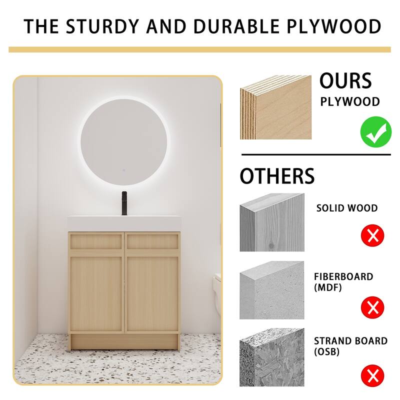 Malwee 30"/36"/48"/60" Bathroom Vanity with Sink, FreeStanding Vanity with Soft Close Doors and adjustable shelf