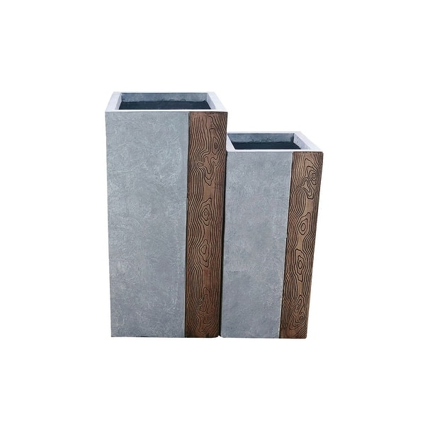 slide 2 of 9, Kante Lightweight Concrete Tall Modern Square Outdoor Planter Set, 28 Inch and 24 Inch Tall, Timber Ridge