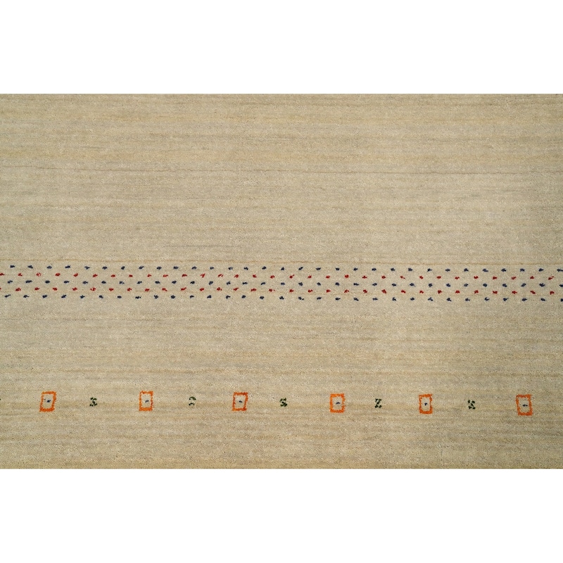 Hand Knotted Oriental 100% Wool Carpet Tribal Animal Pictorial Beige & Ivories Gabbeh Area Rug - 8' 0'' X 7' 10''