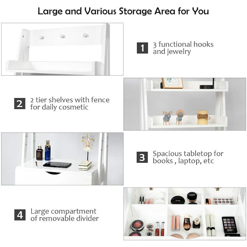 Gymax Vanity Set Makeup Dressing Table w/Flip Top Mirror Hooks Shelves