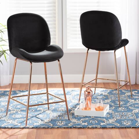 Lander Modern Luxe and Glam Velvet and Metal Counter Stool Set (2pc)