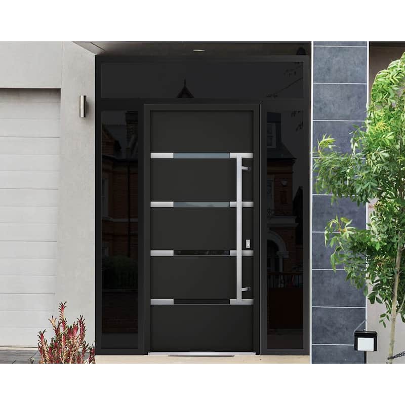 Front Prehung Steel Door 1105 Black Enamel Stainless Inserts W36xH80 Lh I