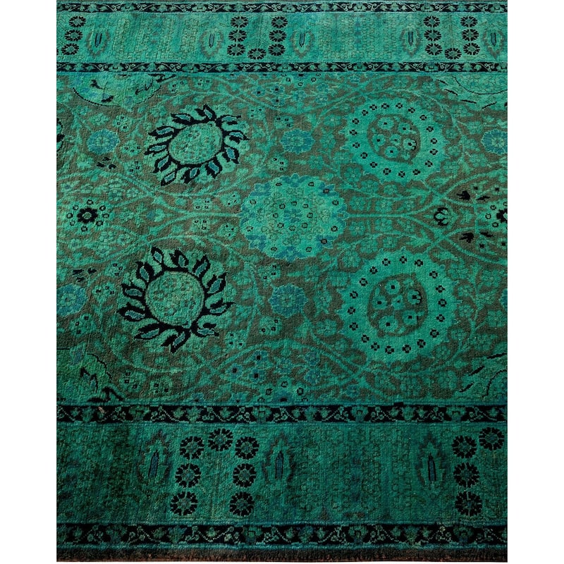 Overton Hand Knotted Wool Vintage Inspired Modern Contemporary Overdyed Green Runner Rug - 3' 3" x 8' 10"