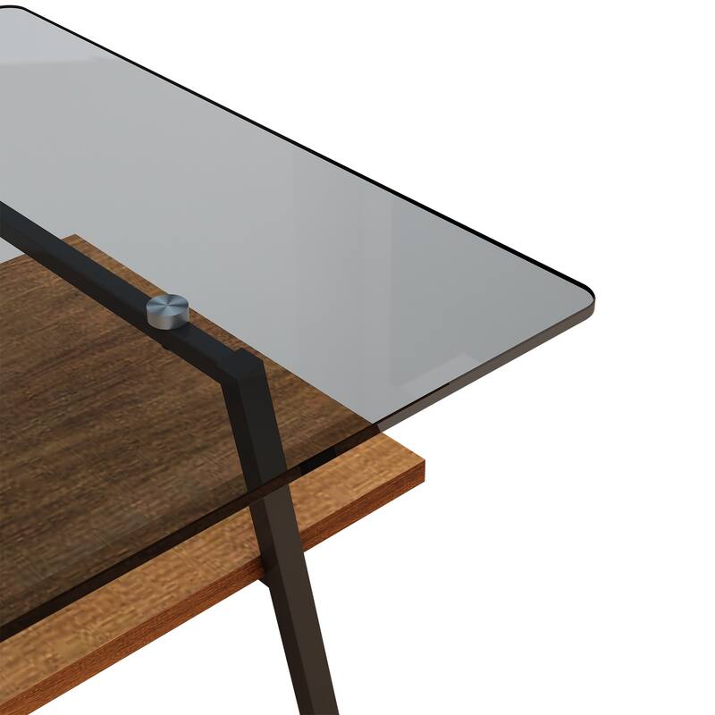 Rectangle Coffee Table, Tempered Glass Tabletop with Black Metal Legs