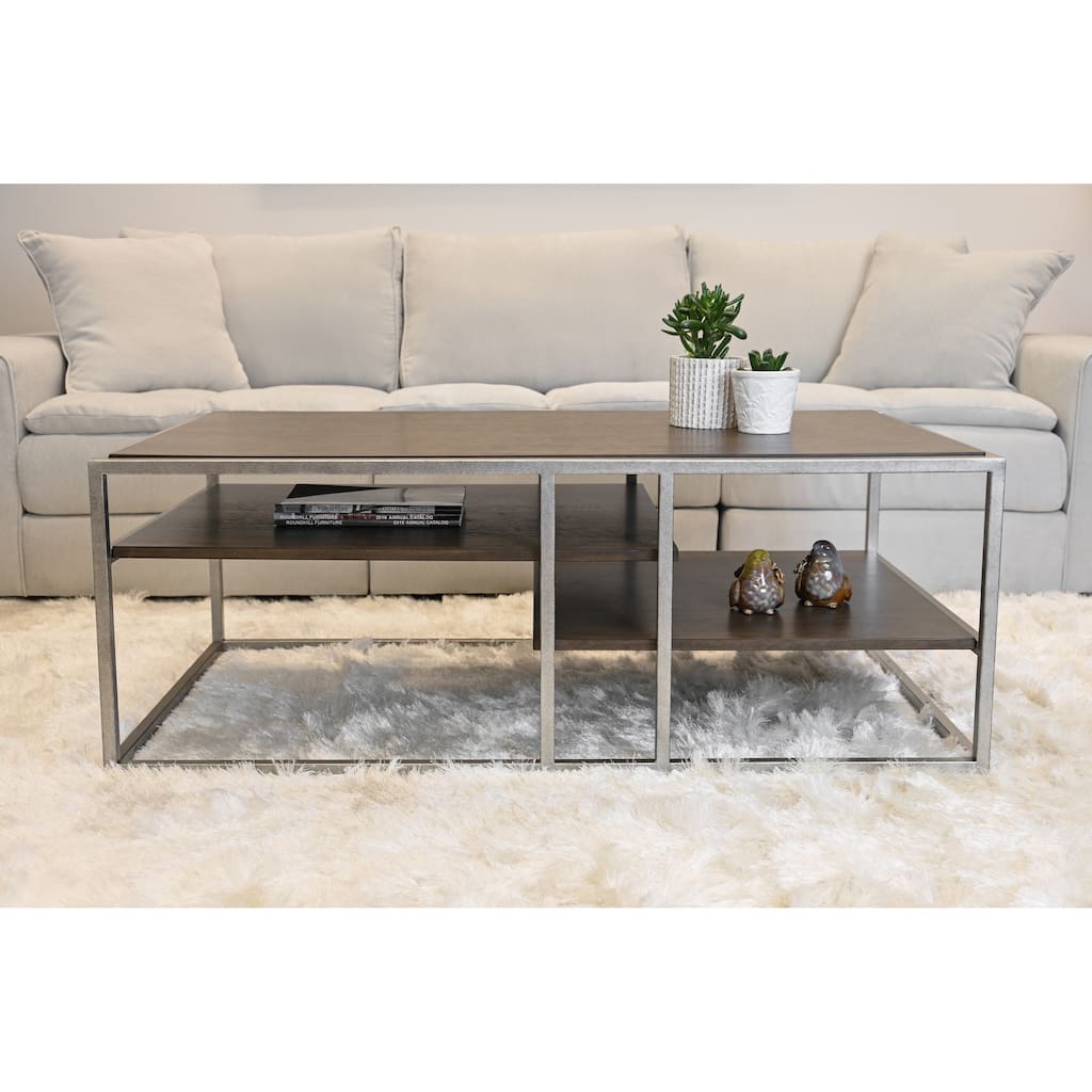 50" Modern Storage Coffee Table with Two Fixed Shelves and Metal Frame for Living Room