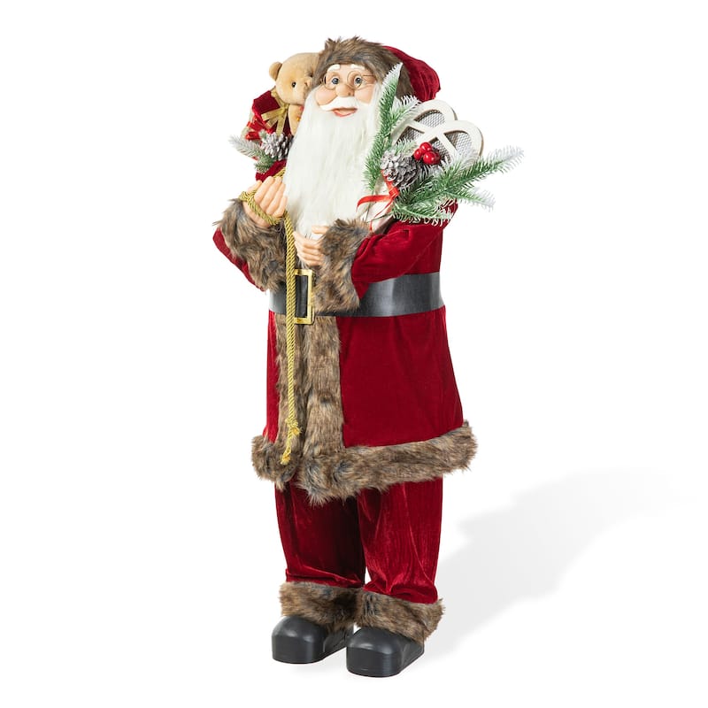 Glitzhome 35"H Oversize Faux Fur Christmas Santa Figurines