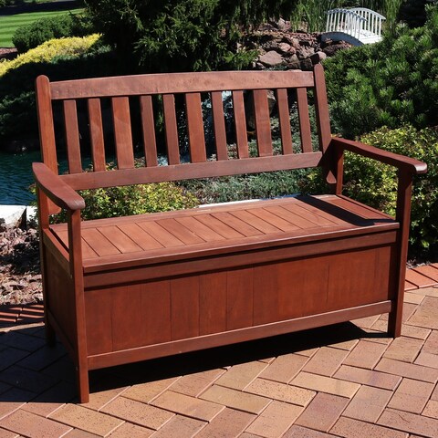 Sunnydaze Meranti Wood 2-Seat Storage Bench