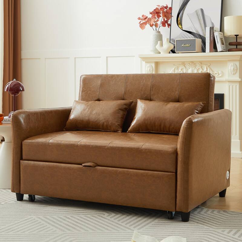 Convertible Sleeper Sofa Bed, 3-in-1 Adjustable Sofa Bed with USB Ports, Upholstered Loveseat Sofa with Armrest
