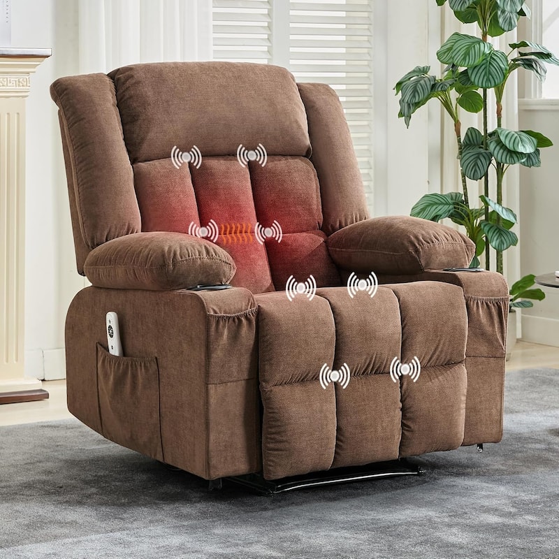 Remote Control Recliner Chair with Heat and Massage - Brown