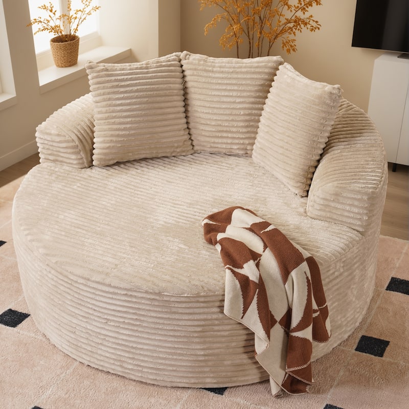 OVIOS Indoor Circular Plush&Fluffy Lazy Sofa - Plush-Biege