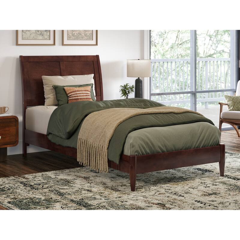 Valencia Solid Wood Low Profile Sleigh Platform Bed - Walnut - Twin XL