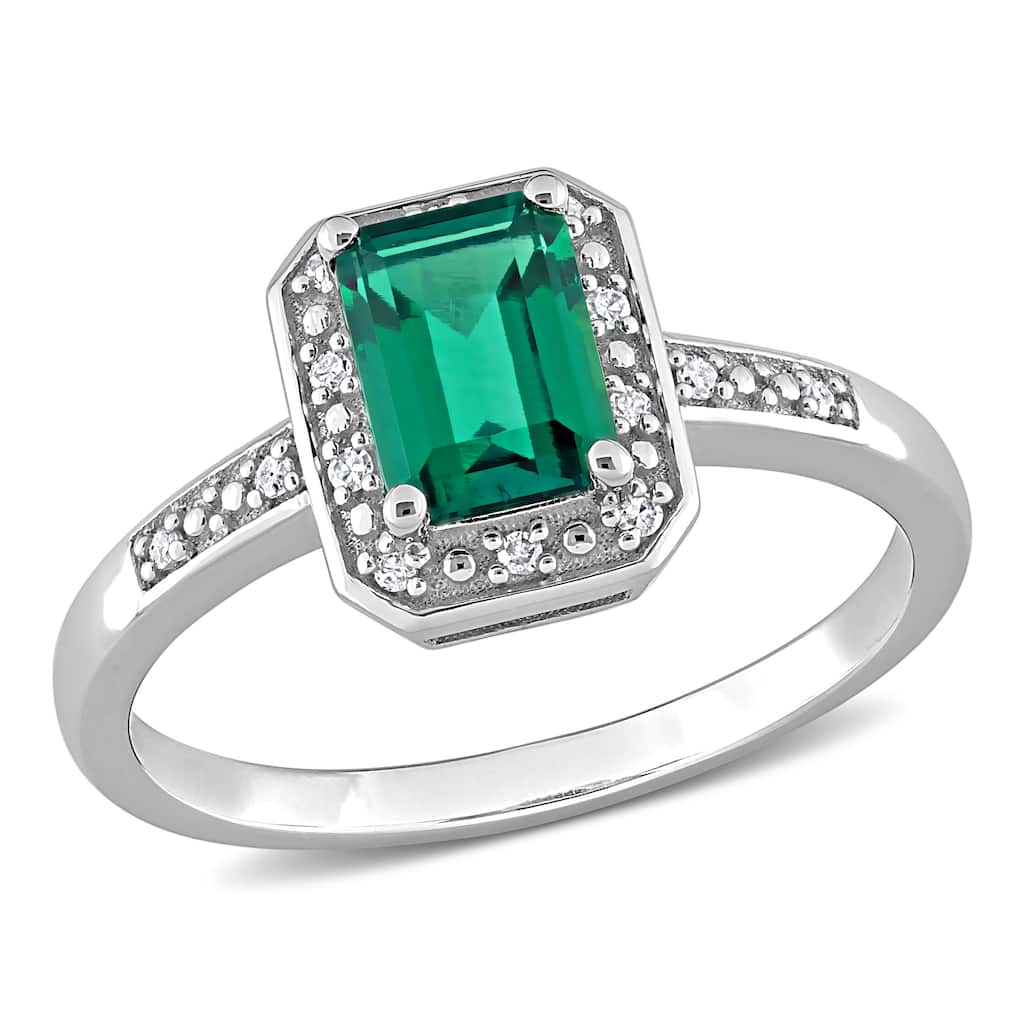 Miadora 10k White Gold Created Emerald and Diamond Accent Ring