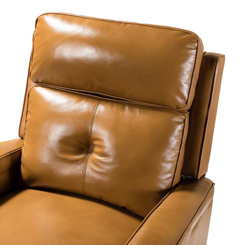 Gaspar Mid-Century Modern Genuine Leather Pushback Recliner with Wood legs Set of 2 by HULALA HOME