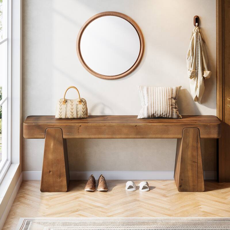 47 Inch Solid Wood Entryway Bench with Shoe Storage, 2 Tier Shoe Rack, Rustic Bench for Kitchen, Dining Room, Bedroom, Hallway