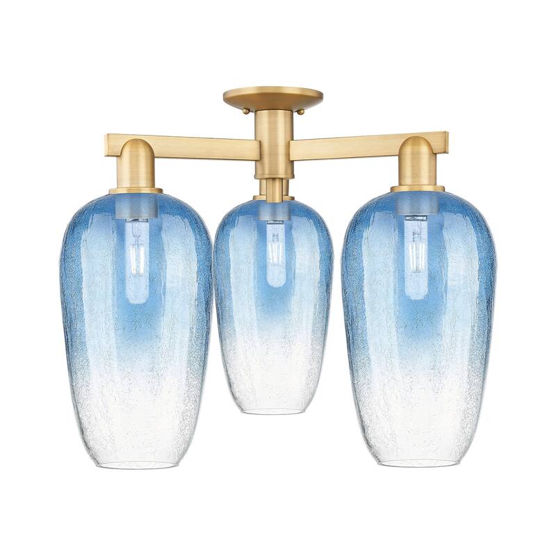 Innovations Lighting 716-3F-17-25 Brookhaven Flute Semi-Flush - Brushed Brass / Sapphire Blue