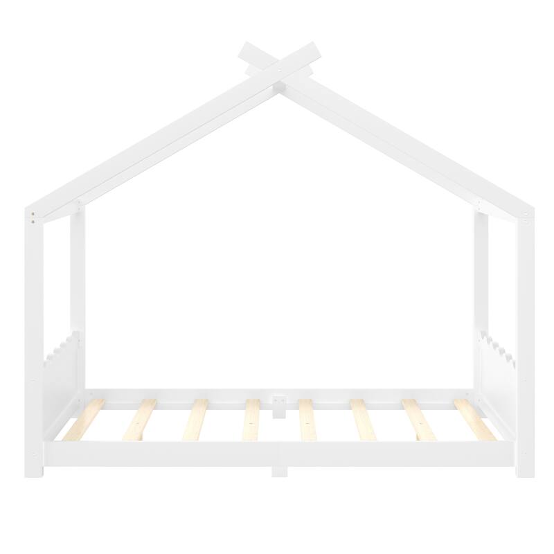 Roomfitters House Floor Bed with Support Slats, Solid Wood Open Frame Design
