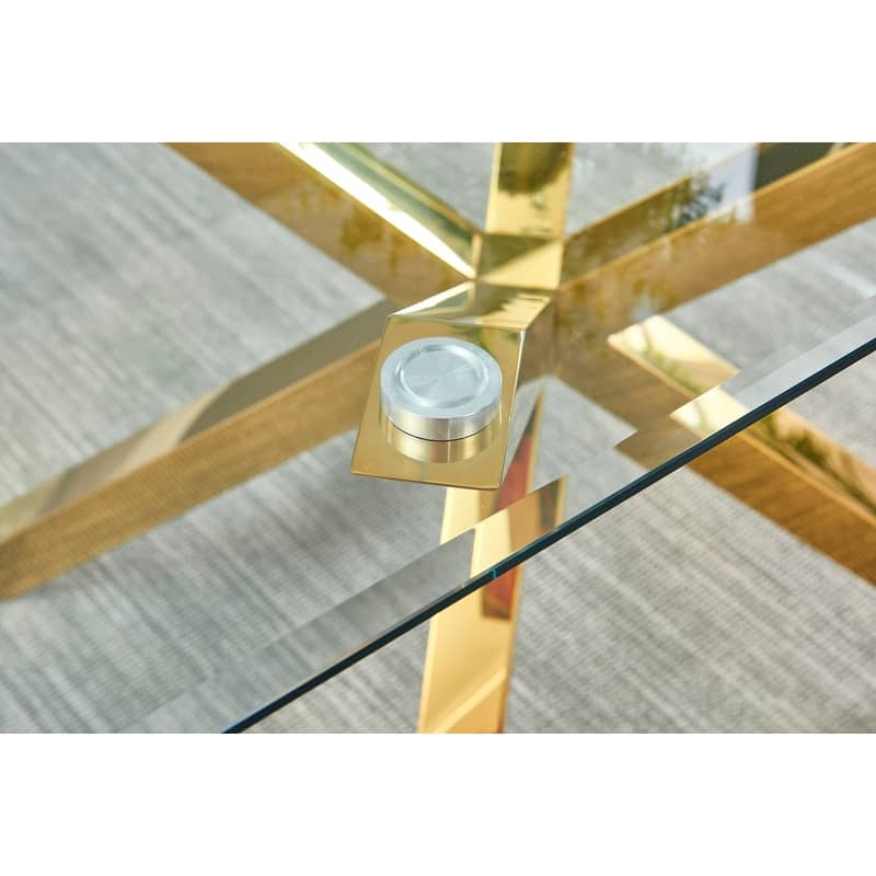 Best Quality Furniture Glass Dining Set with Gold Chrome Finish