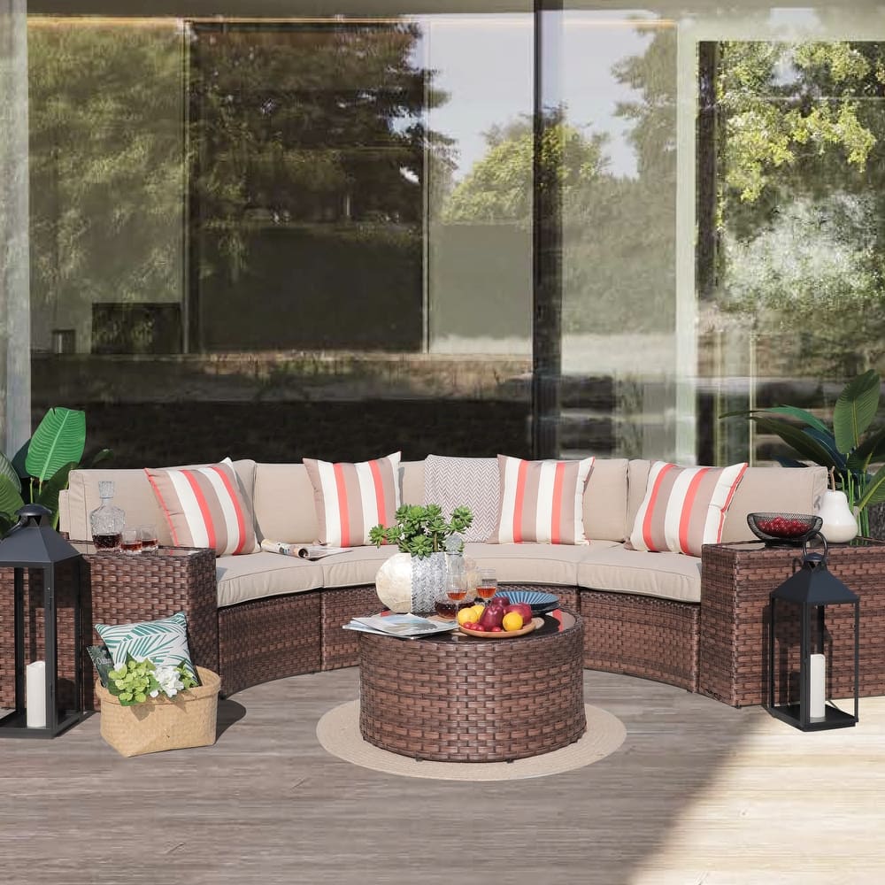 Outdoor 7-Piece Wicker Sectional Sofa Set with Furniture Cover