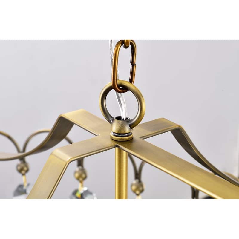 Vintage Brass 6-Light Glam Kitchen Island Lighting with Crystal - Vintage Brass