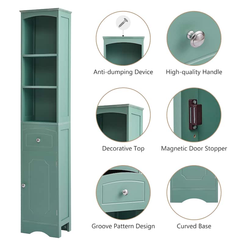 Tall Bathroom Freestanding Storage with Drawer, MDF Board, Adjustable Shelf