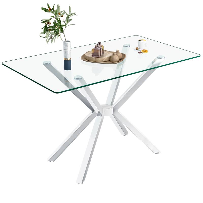47.24" Rectangular Clear Tempered Glass Dining Table,Stylish Design with Metal Legs, Kitchen Table for Dining Room