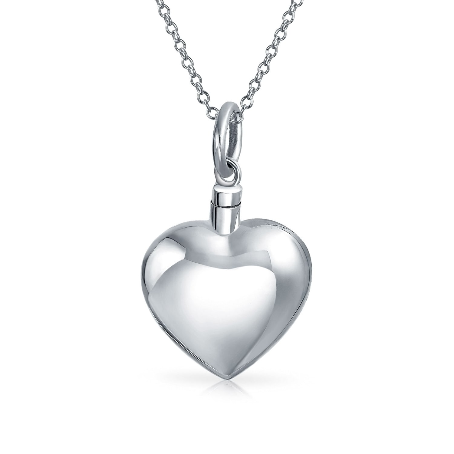 925 Sterling Silver Love Heart Locket Pendant Puffed Heart with Chain Necklace