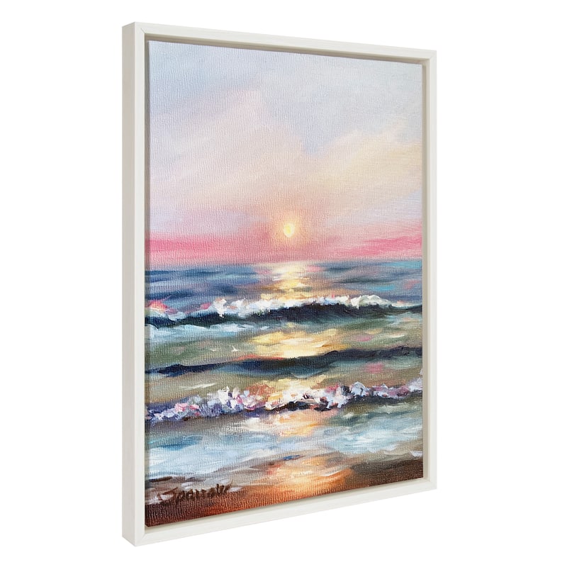 Kate and Laurel Sylvie Atlantic Sunset Framed Canvas by Mary Sparrow - 18x24 - White