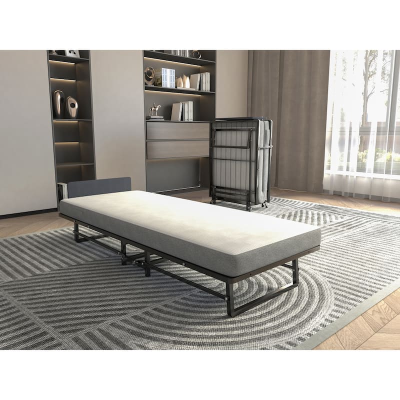 Portable Metal Folding Bed Frame with High-Density Foam Mattress, Easy Storage and Mobility - Black