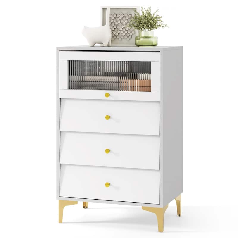 Gymax 3 Drawer Dresser 37.5'' Tall Dresser Chest of Drawers w/ Flip-up