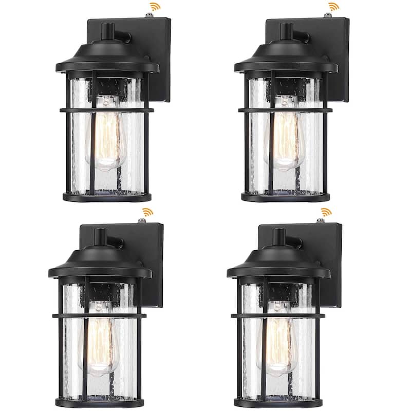 1-Light Matte Black Metal Outdoor Dusk to Dawn Light Seeded Glass Shade - 4-Pack
