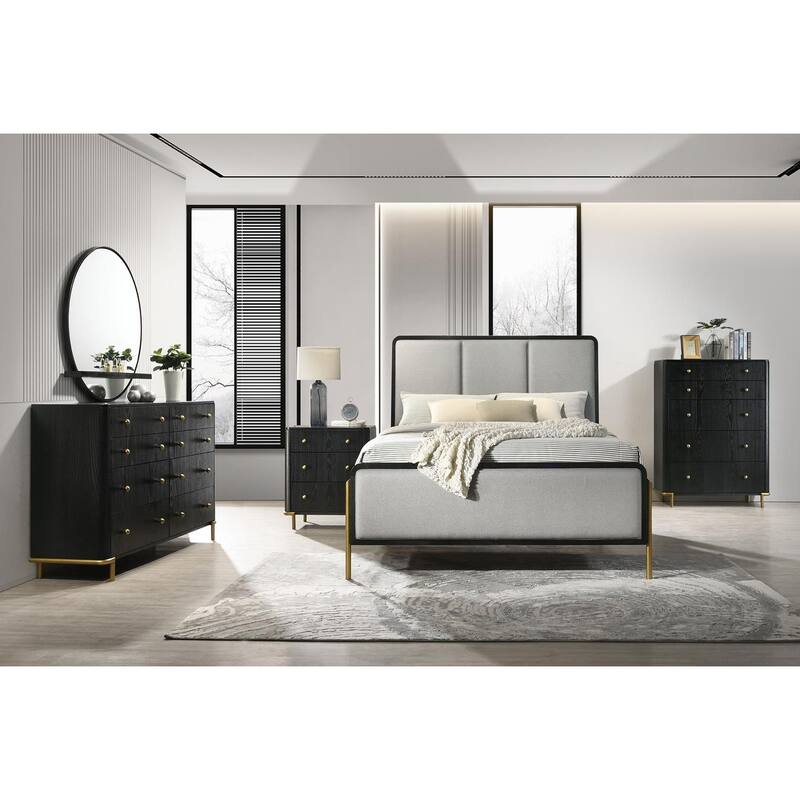 Anser Black and Grey Panel Bed with Metal Leg
